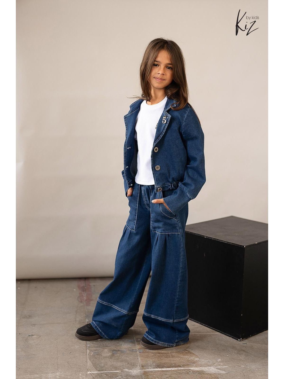 Spodnie jeans granatowe szerokie i luźne Kiz by Kids