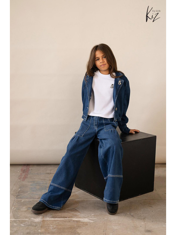 Spodnie jeans granatowe szerokie i luźne Kiz by Kids