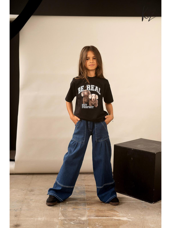 Spodnie jeans granatowe szerokie i luźne Kiz by Kids