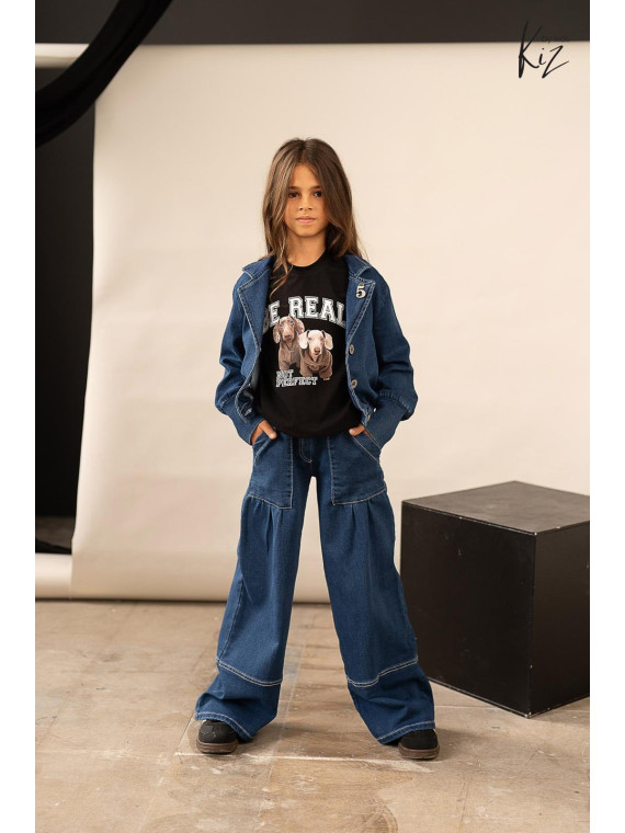 Spodnie jeans granatowe szerokie i luźne Kiz by Kids
