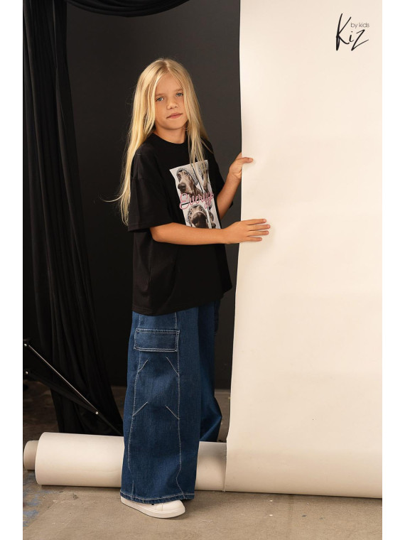 Spodnie jeans granatowe szerokie i luźne Kiz by Kids