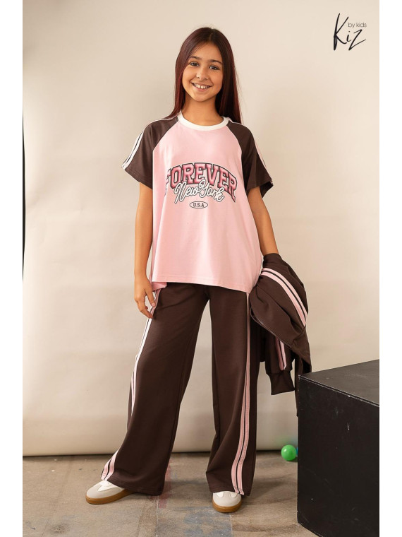 Dres brązowy - bluza rozpinana + spodnie szerokie Kiz by Kids