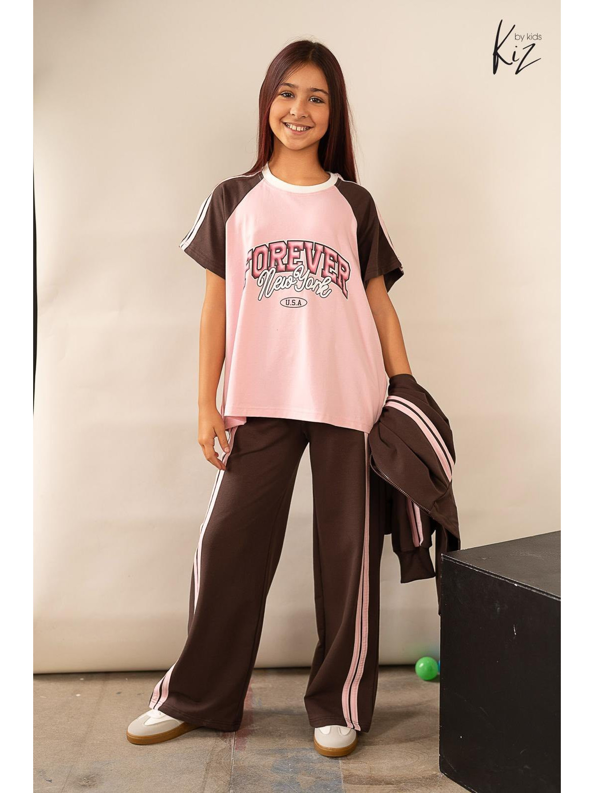 Dres brązowy - bluza rozpinana + spodnie szerokie Kiz by Kids