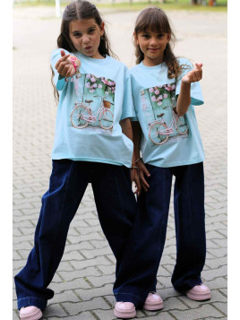 T-shirt miętowy z rowerem Qba Kids