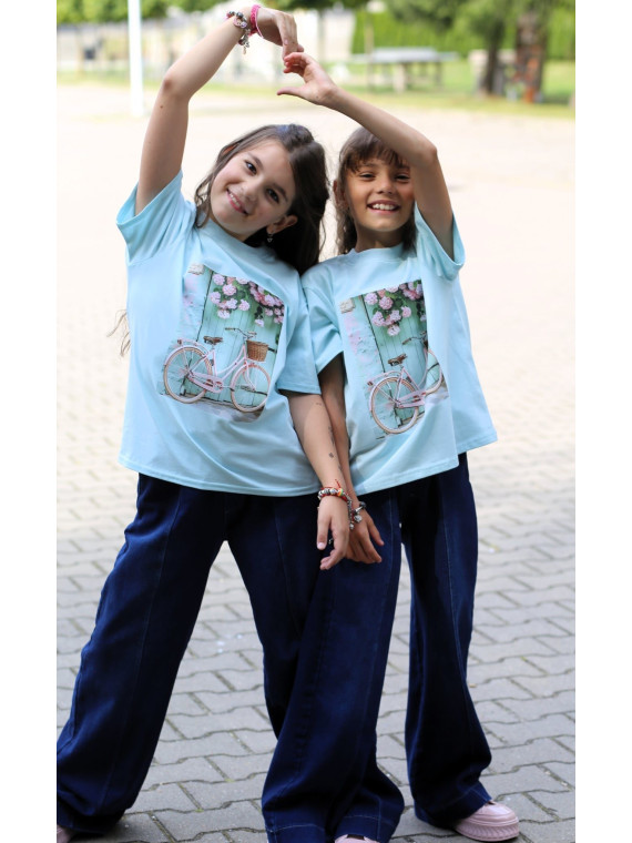 T-shirt miętowy z rowerem Qba Kids
