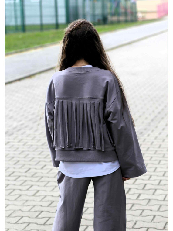Bluza szara z kotkiem + frędzle qba Kids
