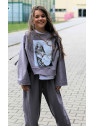 Bluza szara z kotkiem + frędzle qba Kids