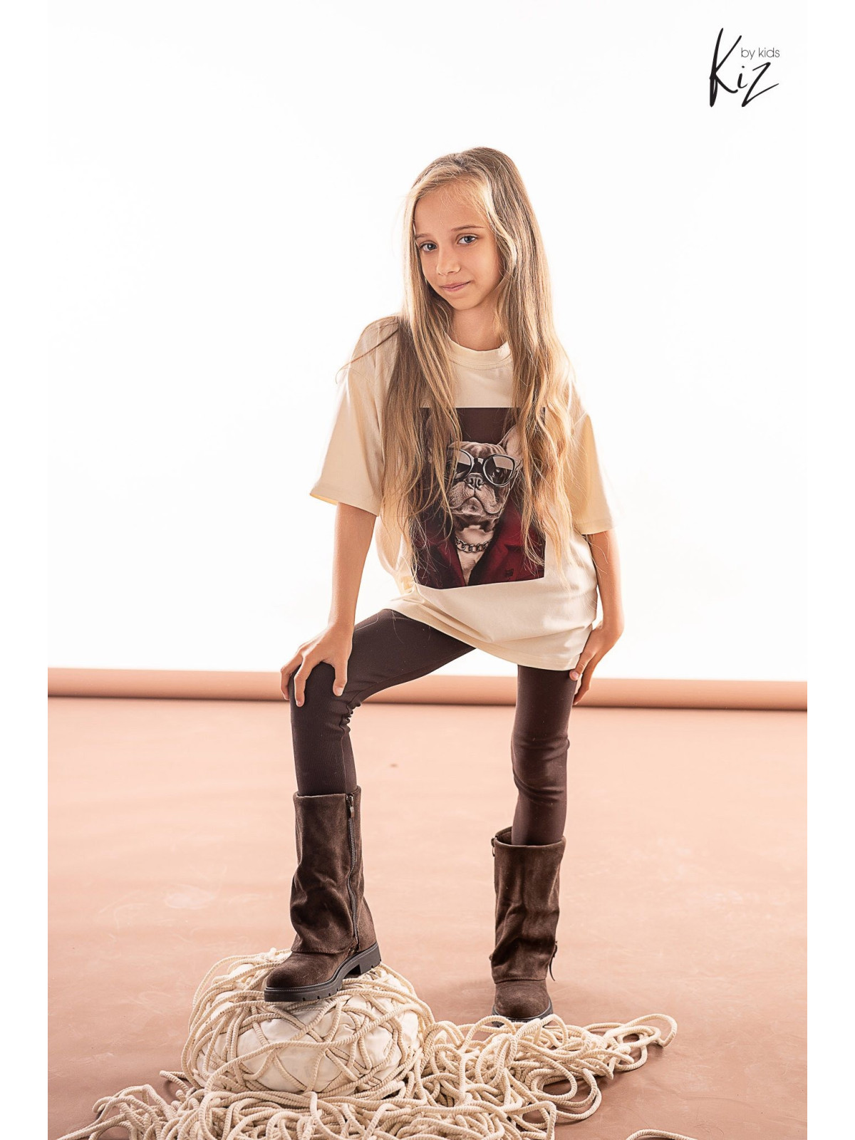 Legginsy dzianina bawełniana czekoladowe kiz by Kids