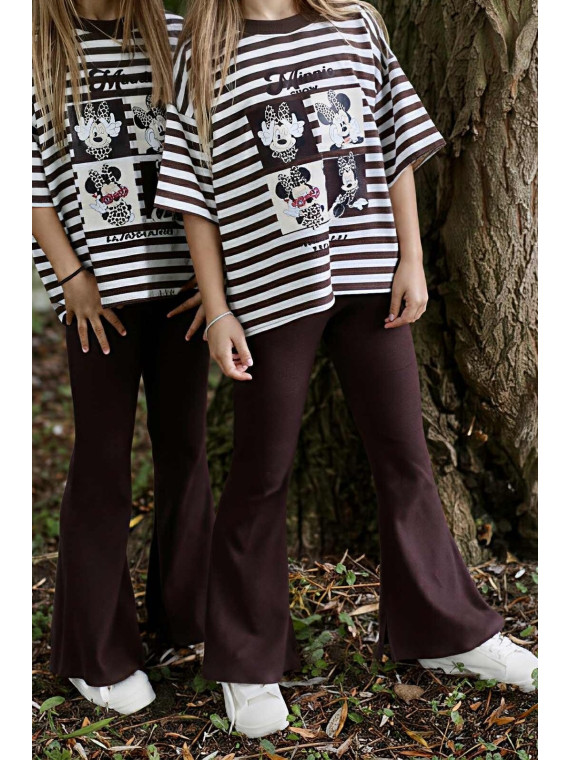 Brązowe spodnie dzwony dzianina prążkowana Qba Kids