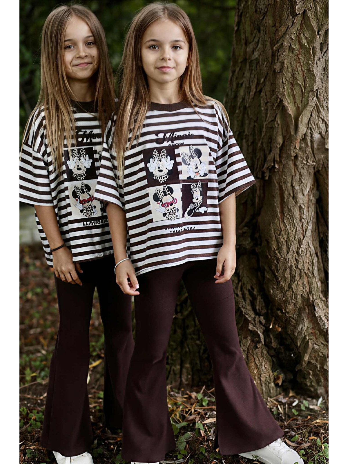 Brązowe spodnie dzwony dzianina prążkowana Qba Kids