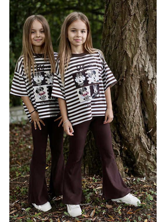 Brązowe spodnie dzwony dzianina prążkowana Qba Kids