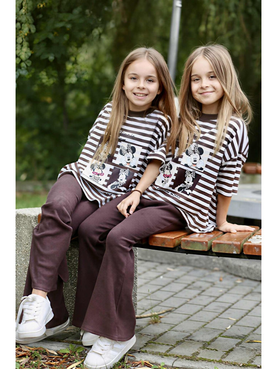 Brązowe spodnie dzwony dzianina prążkowana Qba Kids