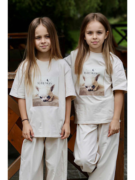 Beżowy t-shirt z nadrukiem psa chihuahua Qba Kids