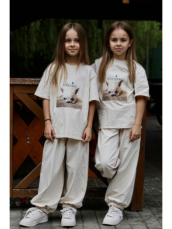 Beżowy t-shirt z nadrukiem psa chihuahua Qba Kids