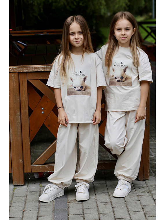 Beżowy t-shirt z nadrukiem psa chihuahua Qba Kids