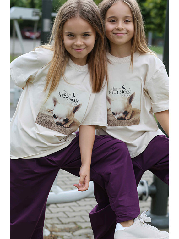 Beżowy t-shirt z nadrukiem psa chihuahua Qba Kids