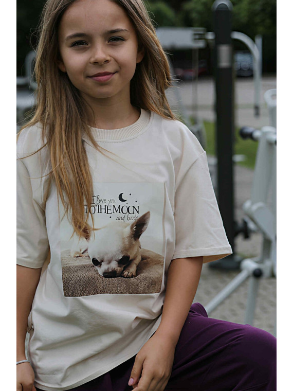 Beżowy t-shirt z nadrukiem psa chihuahua Qba Kids