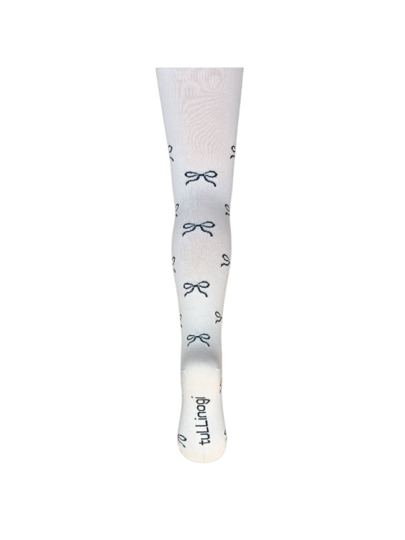 Rajstopy bawełniane ecru w czarne kokardki tullinogi