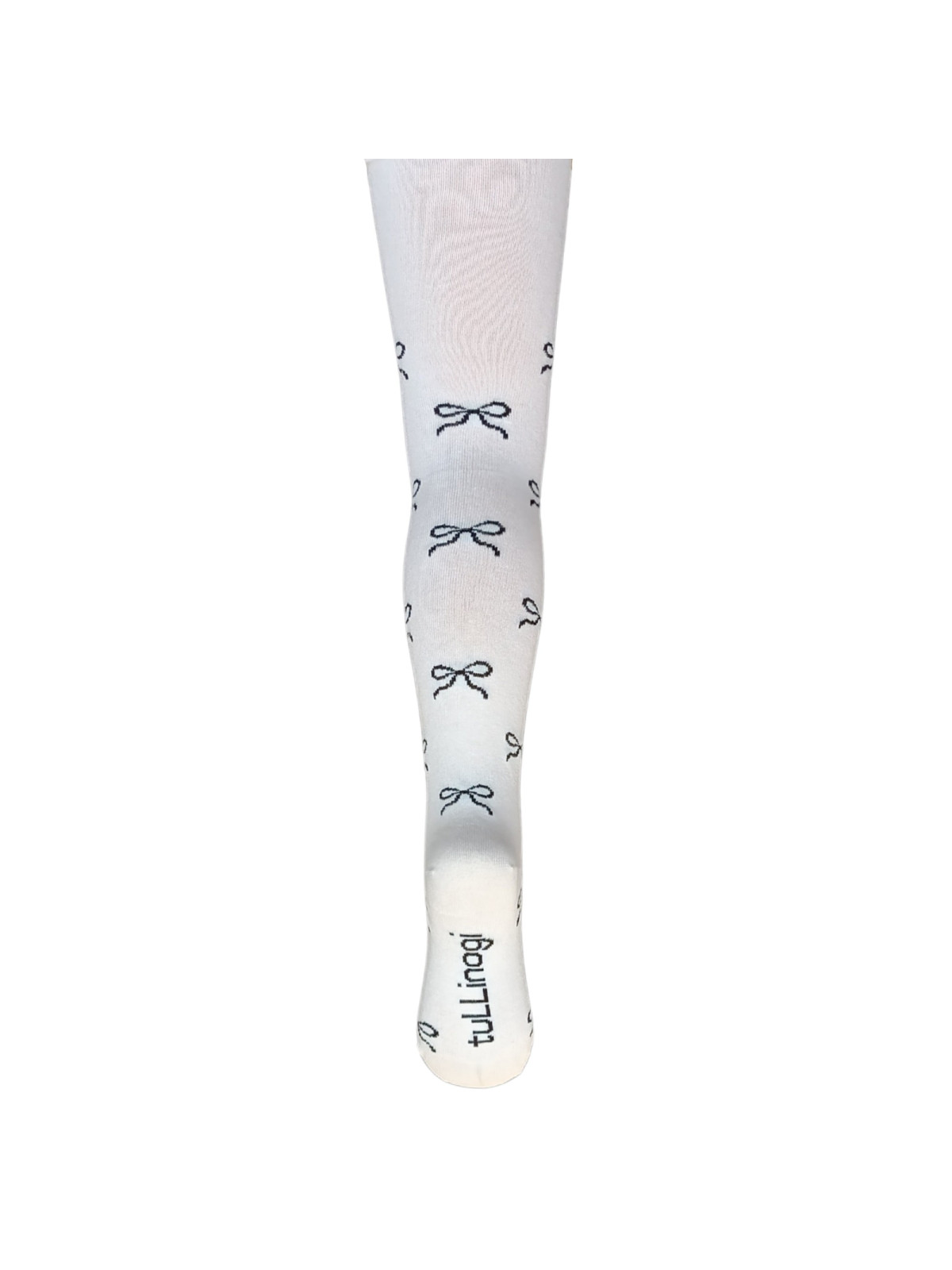 Rajstopy bawełniane ecru w czarne kokardki tullinogi