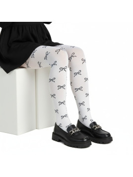 Rajstopy bawełniane ecru w czarne kokardki tullinogi