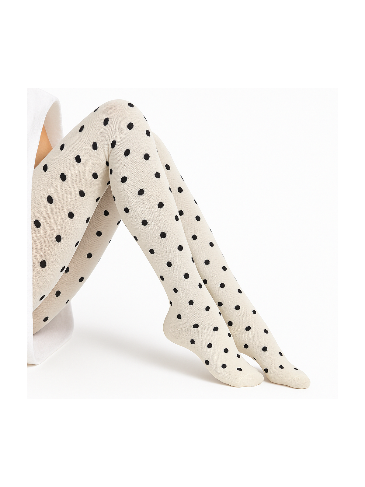 Rajstopy bawełniane ecru w czarne groszki tullinogi