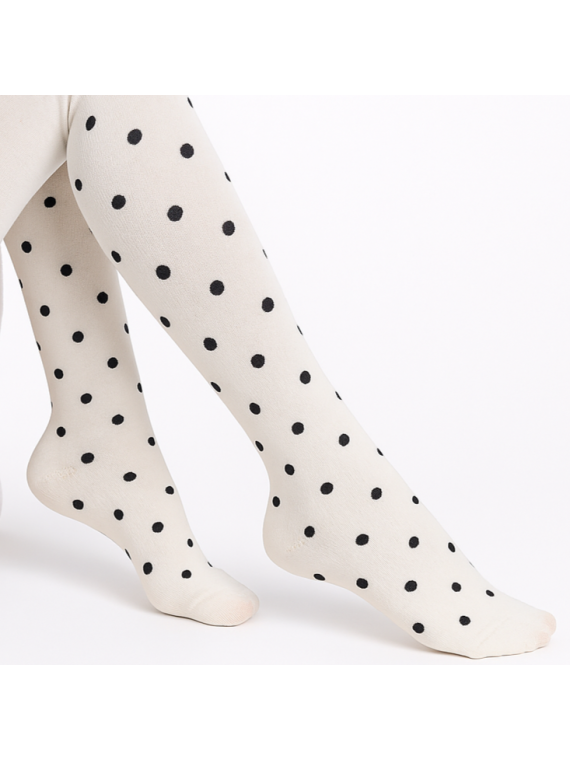 Rajstopy bawełniane ecru w czarne groszki tullinogi