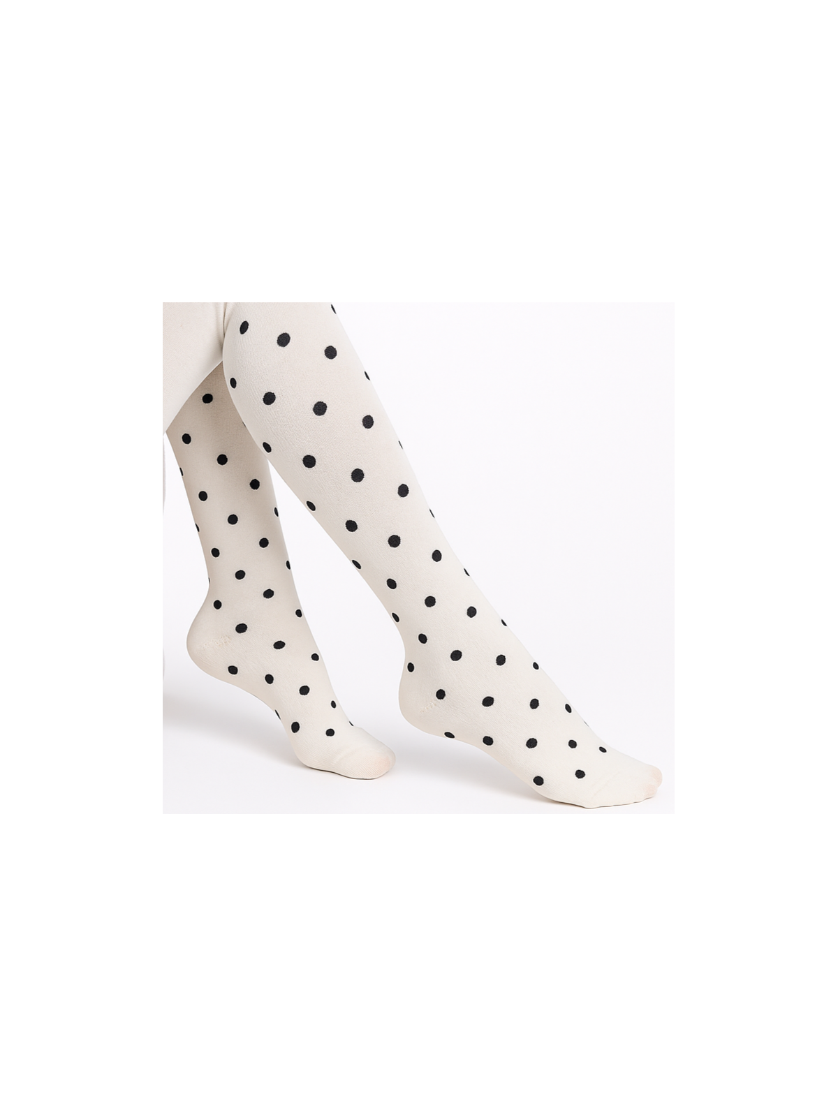 Rajstopy bawełniane ecru w czarne groszki tullinogi