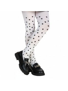 Rajstopy bawełniane ecru w czarne groszki tullinogi