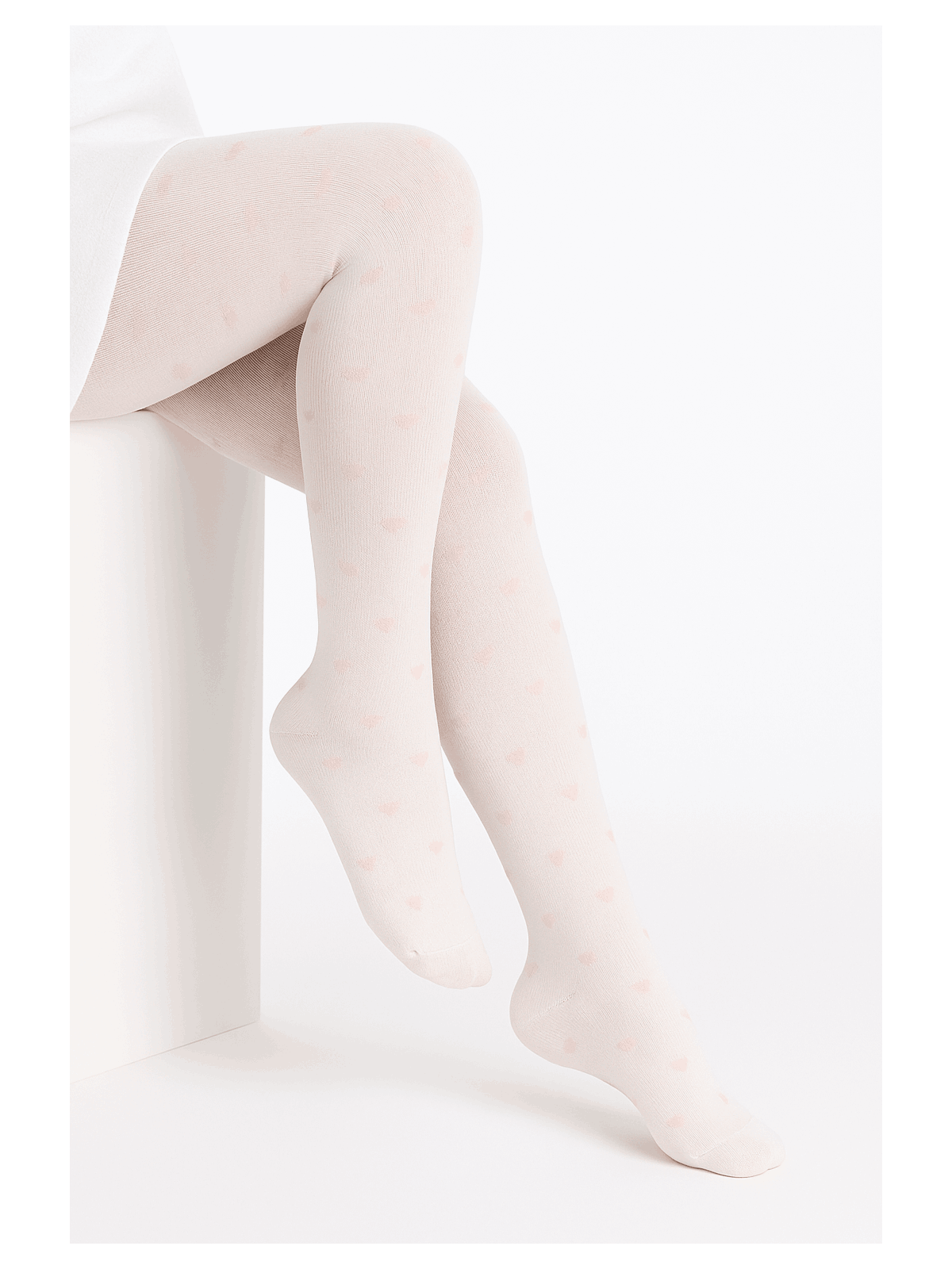 Rajstopy bawełniane białe w różowe serduszka tullinogi