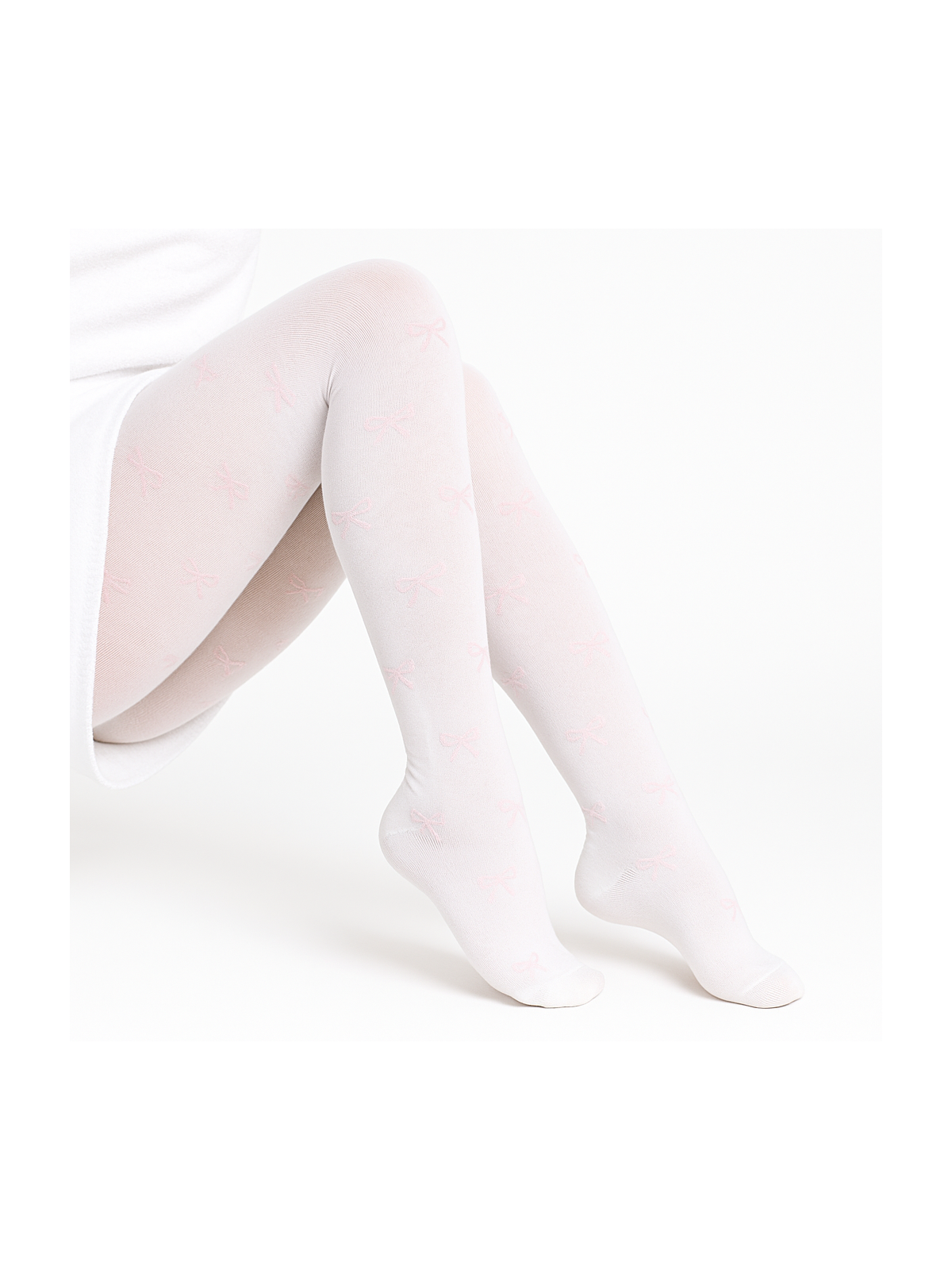 Rajstopy bawełniane białe w różowe kokardki tullinogi