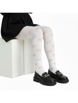 Rajstopy bawełniane białe w różowe kokardki tullinogi