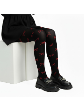 Rajstopy bawełniane czarne w czerwone kokardki tullinogi