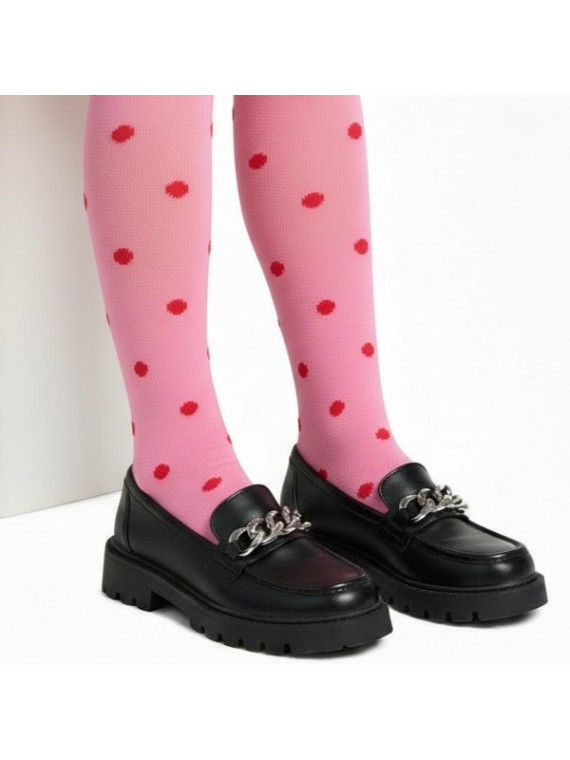 Rajstopy bawełniane różowe w czerwone groszki tullinogi