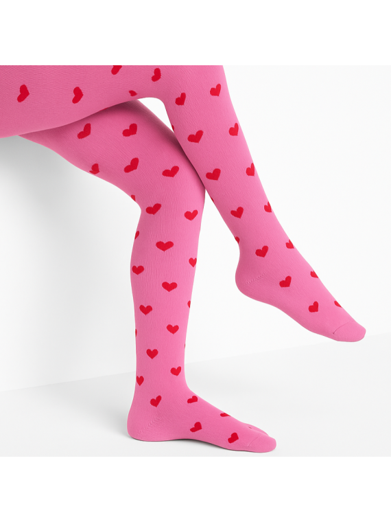 Rajstopy bawełniane różowe w czerwone serduszka tullinogi
