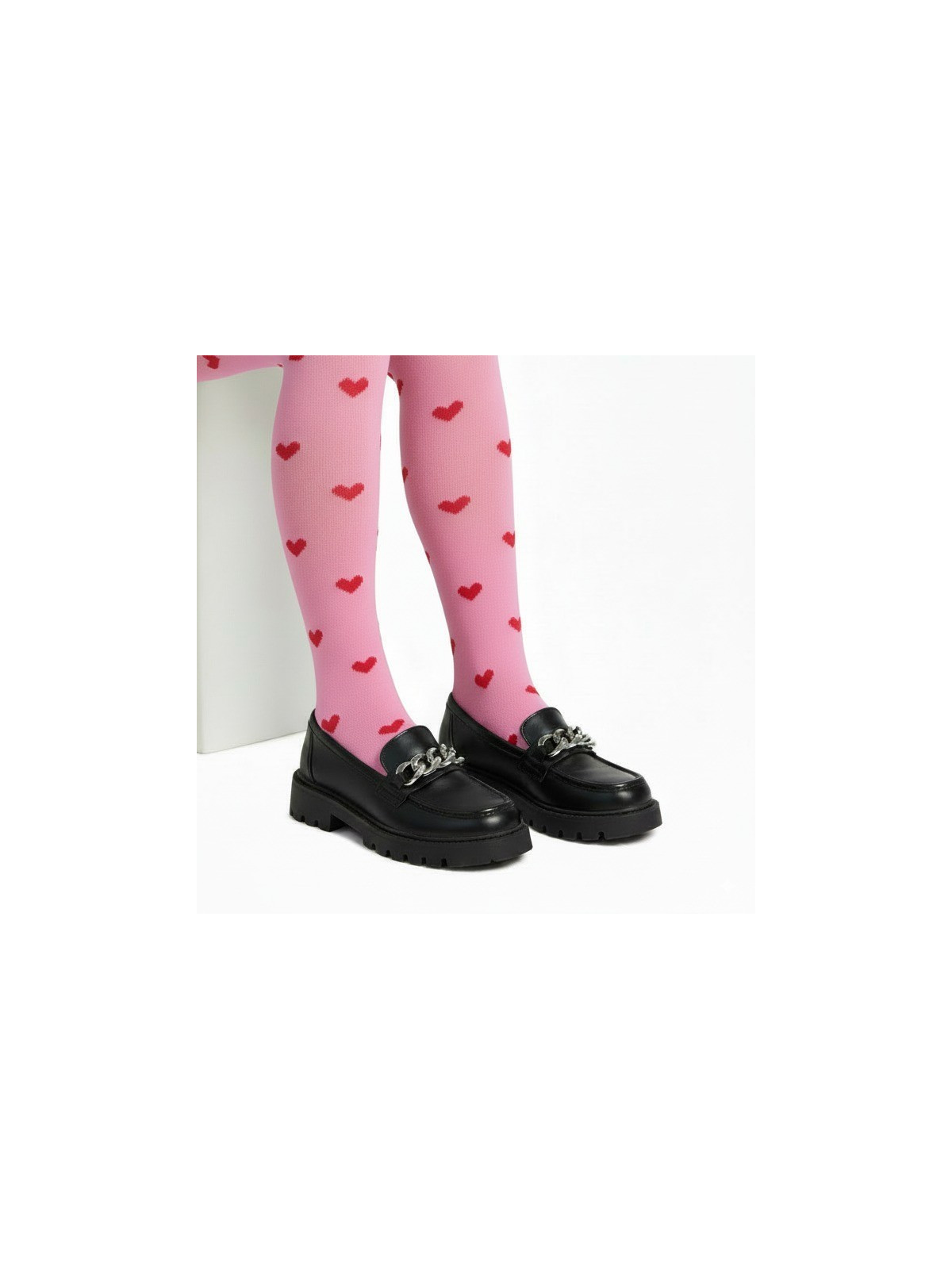 Rajstopy bawełniane różowe w czerwone serduszka tullinogi