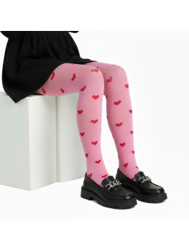 Rajstopy bawełniane różowe w czerwone serduszka tullinogi