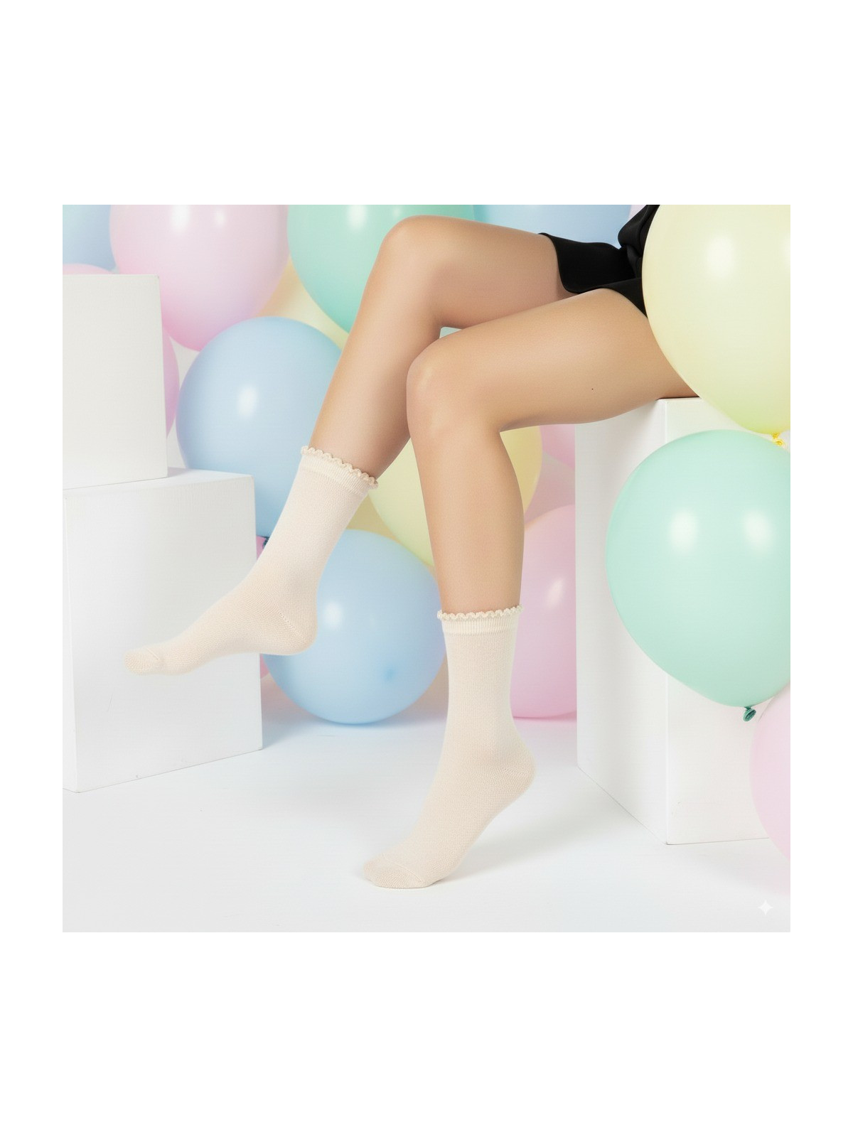 Skarpetki bawełniane ecru gładkie tullinogi