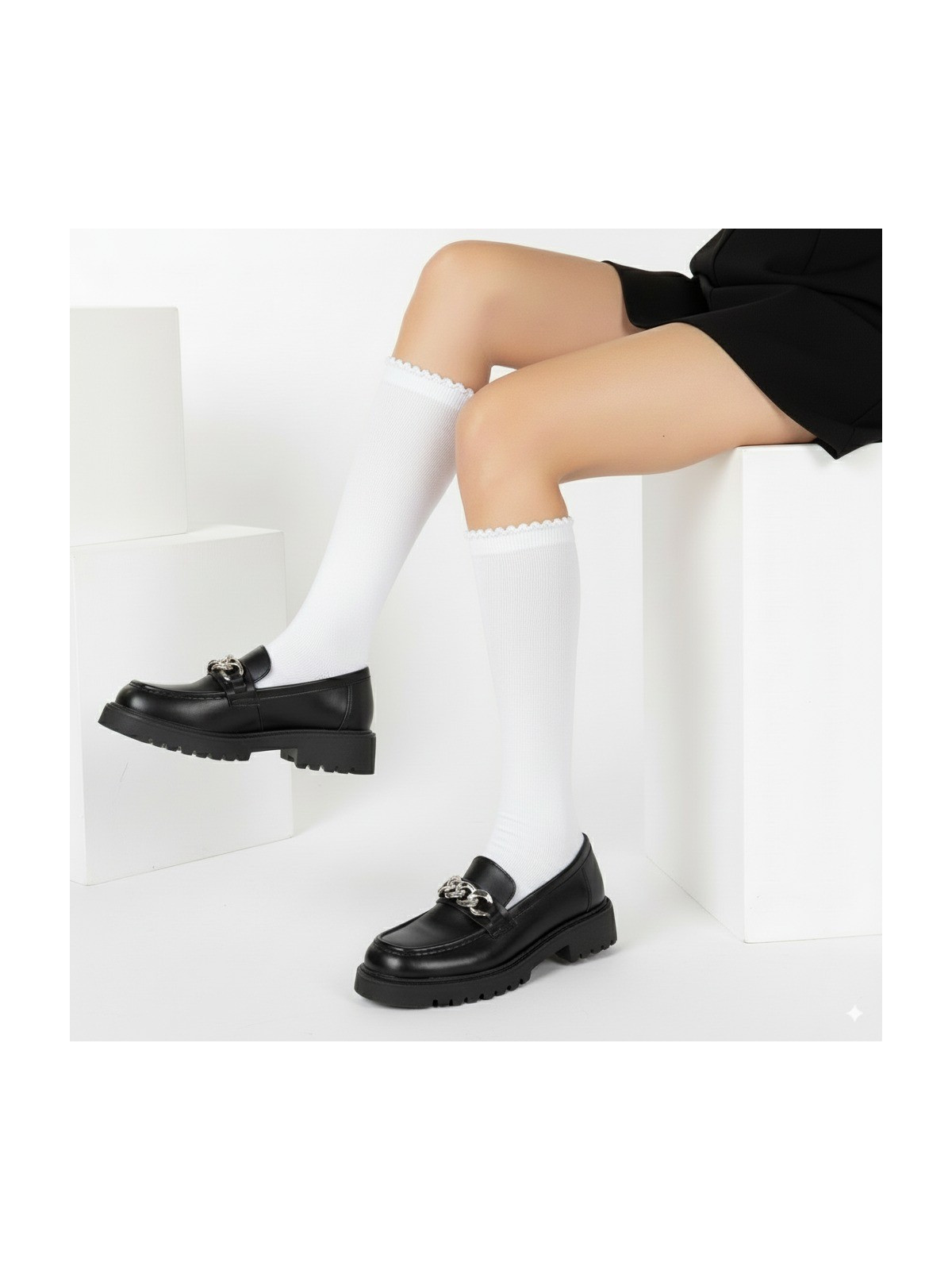 Podkolanówki bawełniane białe gładkie tullinogi