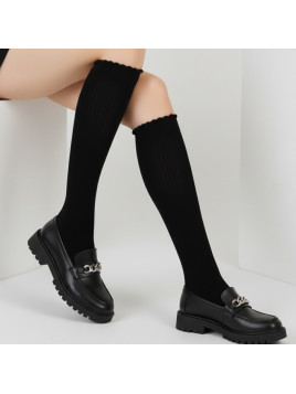 Podkolanówki bawełniane gładkie czarne tullinogi