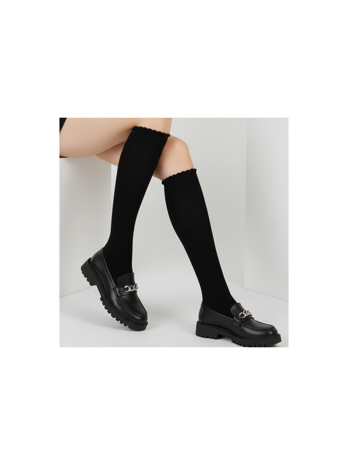 Podkolanówki bawełniane gładkie czarne tullinogi