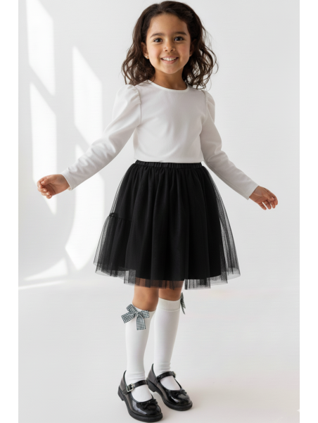 Podkolanówki białe z kokardkami w pepitkę