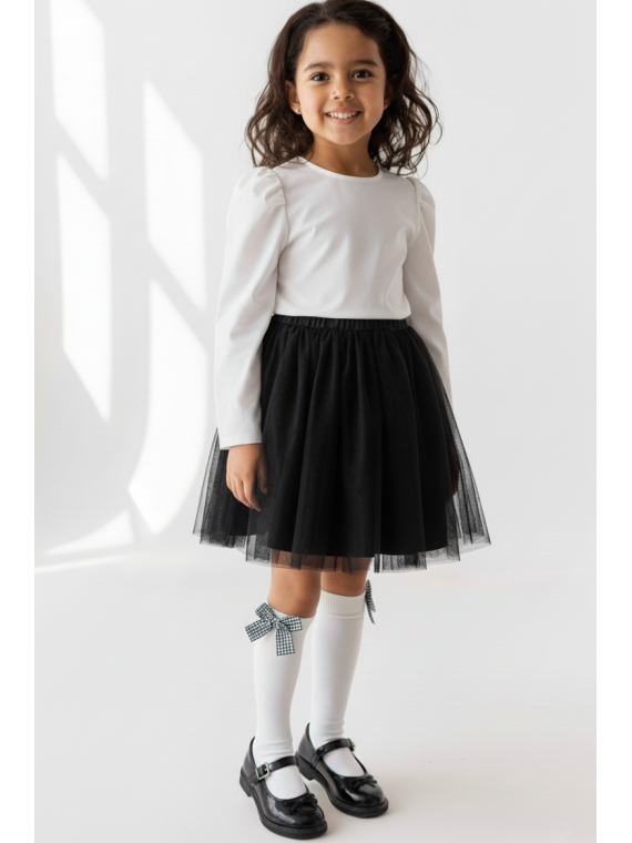 Podkolanówki białe z kokardkami w pepitkę