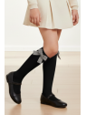 Podkolanówki czarne z kokardkami w pepitkę