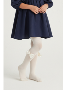 Rajstopy bawełniane ecru z kokardkami milusie