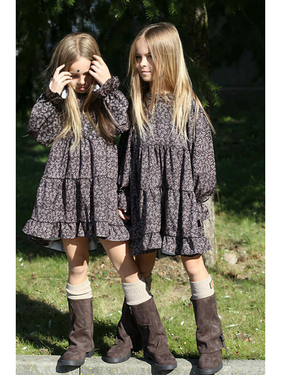 Sukienka trapezowa brązowa w kwiatuszki  Qba Kids