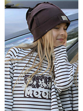 Czapka z dzianiny bawełnianej brązowa Qba Kids