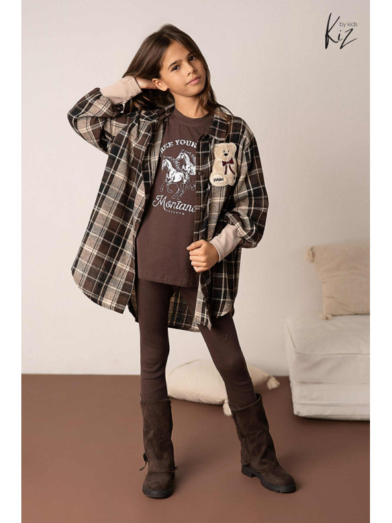 Legginsy z dzianiny bawełnianej brązowe Kiz by kids