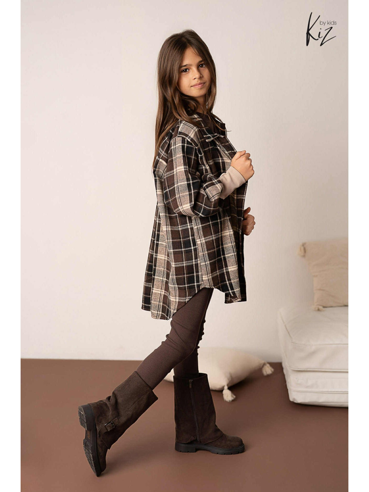 Legginsy z dzianiny bawełnianej brązowe Kiz by kids