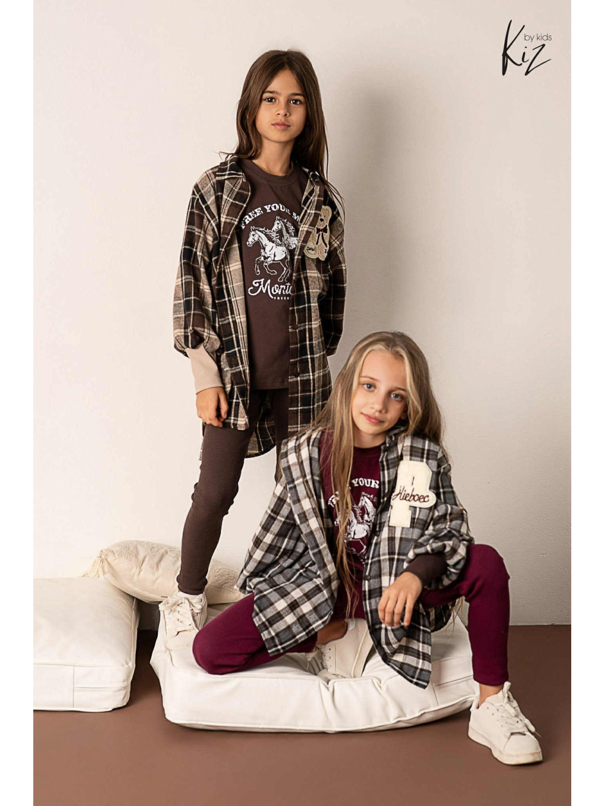 Legginsy z dzianiny bawełnianej brązowe Kiz by kids