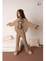 Dres- Bluza z misiem + Spodnie dzwony beż kiz by kids
